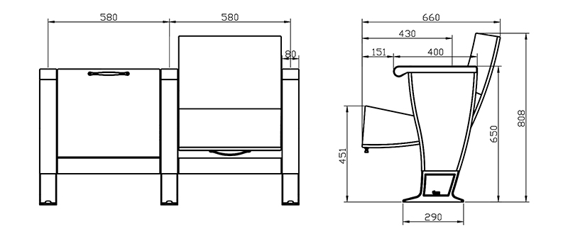 Innovative design seat back folding auditorium chair HJ8010-1