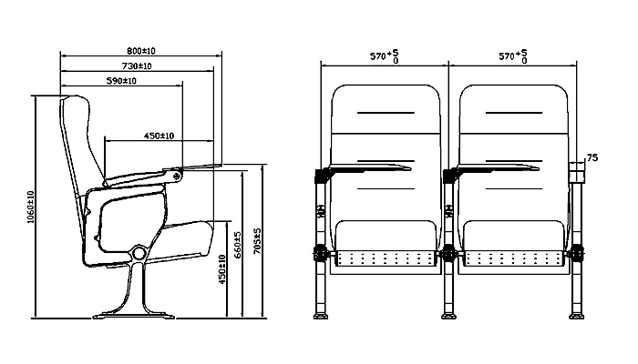 HONGJI project fixed auditorium seating with table for office furniture