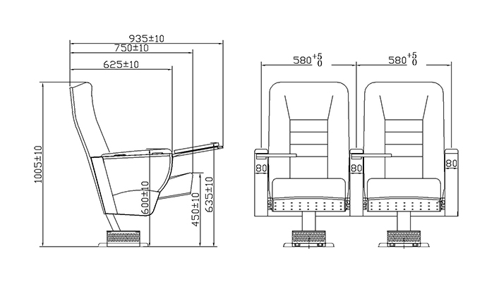 HONGJI 2 seat theater seating manufacturer for office furniture