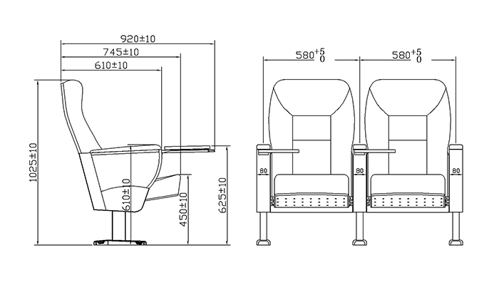 HONGJI newly style two seat theater seating supplier for student