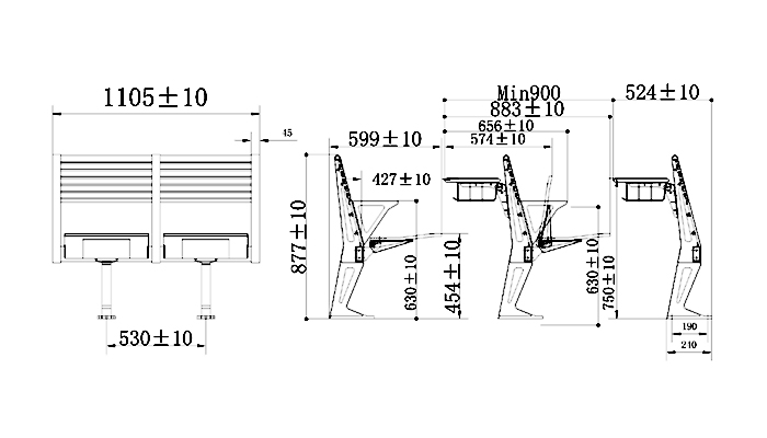 desk and chair combo tc9541 for university HONGJI