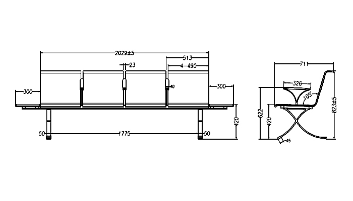 HONGJI h63d3 waiting room bench seating design for hosiptal